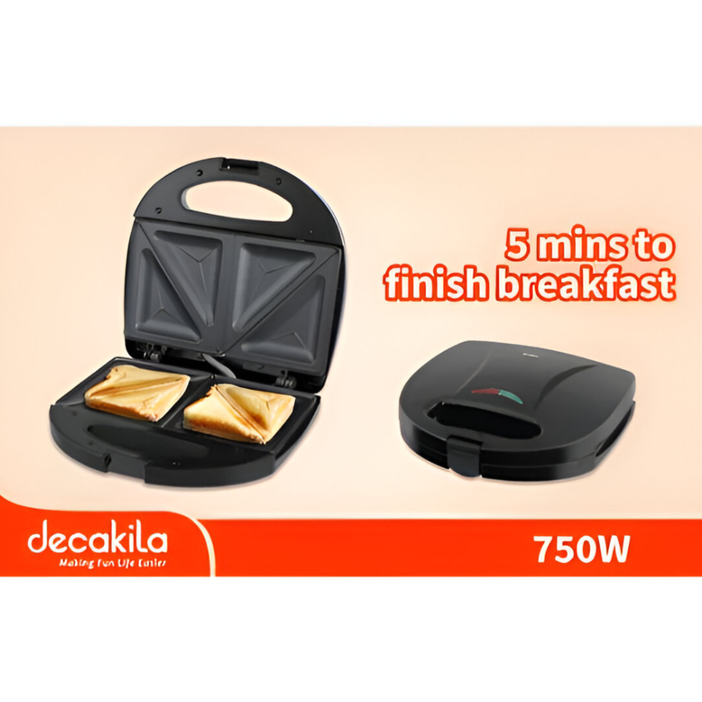 Decakila Sandwich Maker With 750W Motor, L215×W125mm plate size and 220-240V 50-60Hz (KEEC046B)