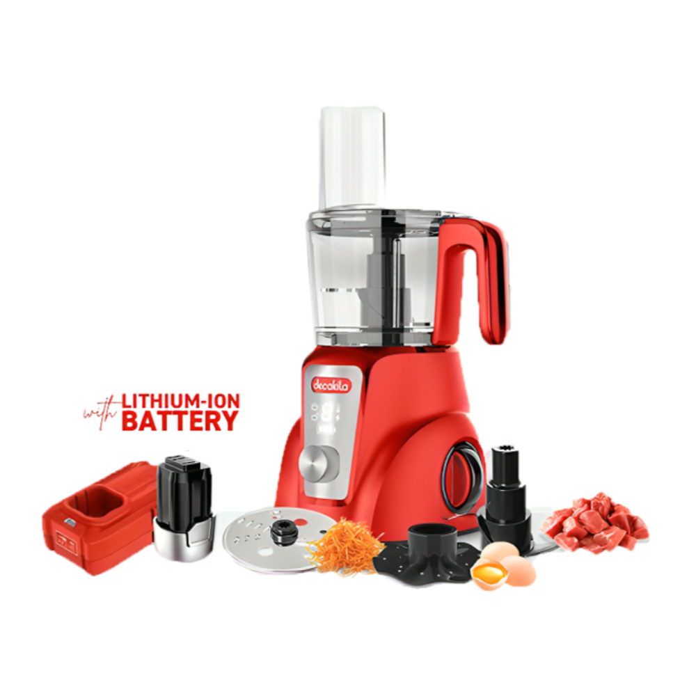 Decakila Cordless Food Processor with 1.25L Capacity, 200W Motor and  2000mAh Battery (KEMG027R) - Red