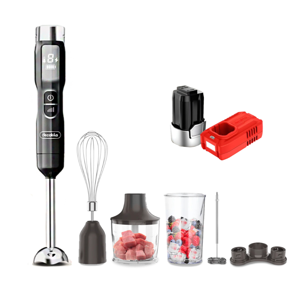 Decakila 5-in-1 Cordless Rechargeable Immersion Hand Blender with 5-speed setting, 2000mAh Battery and LED display KEJB056B - Black