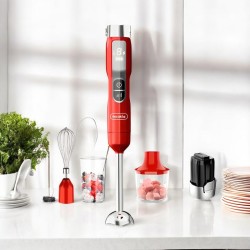 Decakila 5-in-1 Cordless Rechargeable Immersion Hand Blender with 5-speed setting, 2000mAh Battery and LED display (KEJB056R) - Red