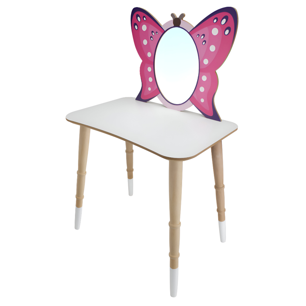 Okutan Hobi - Wooden Children's Butterfly Make-up Table with Stool