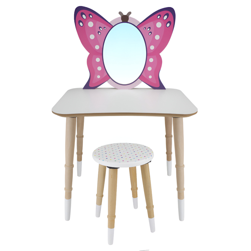 Okutan Hobi - Wooden Children's Butterfly Make-up Table with Stool