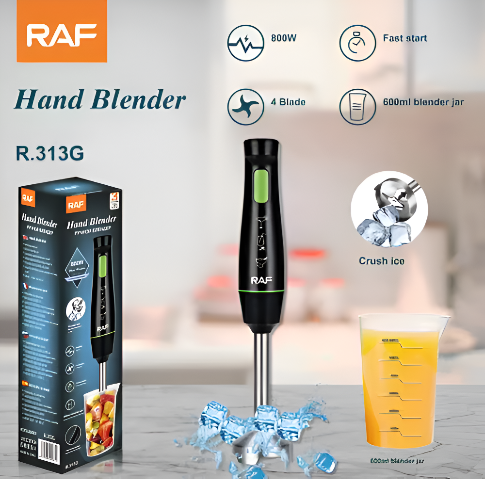 RAF Hand Blender with Jar 600 ml , 800 W , 4 blades , 1 speed 