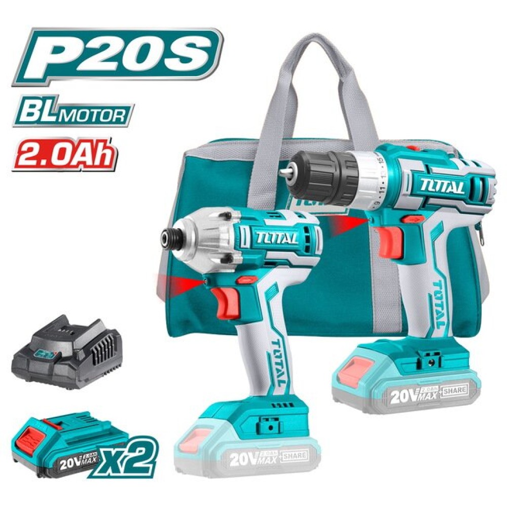 TOTAL Li-ion CORDLESS 2PCS COMBO KIT 20V  2Ah