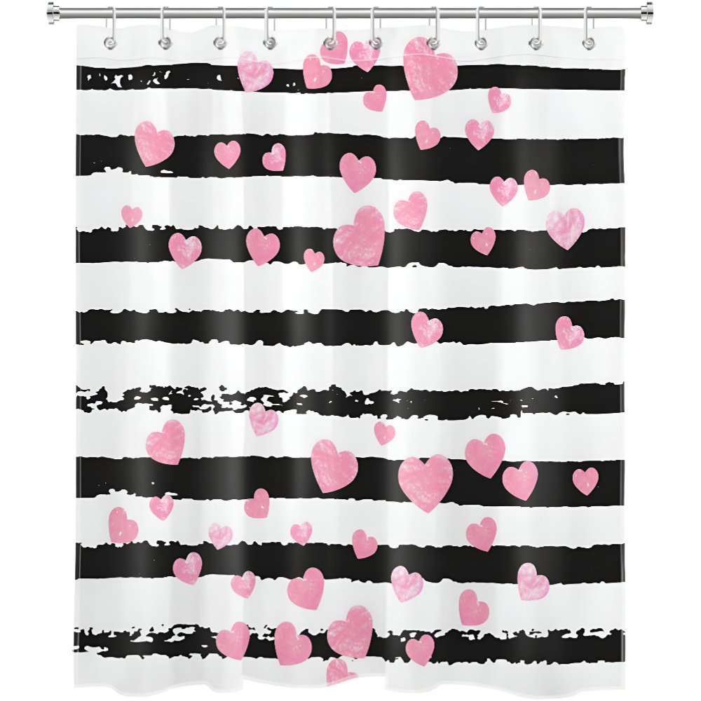 Hearts & Strips Shower Curtain Set