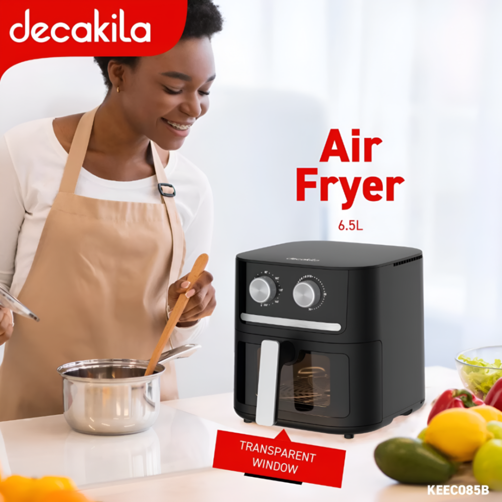 Decakila Air Fryer 6.5L Capacity, 1600W Motor, Non-Stick coat, 60 minute Timer and Overheat Protection (KEEC085B)