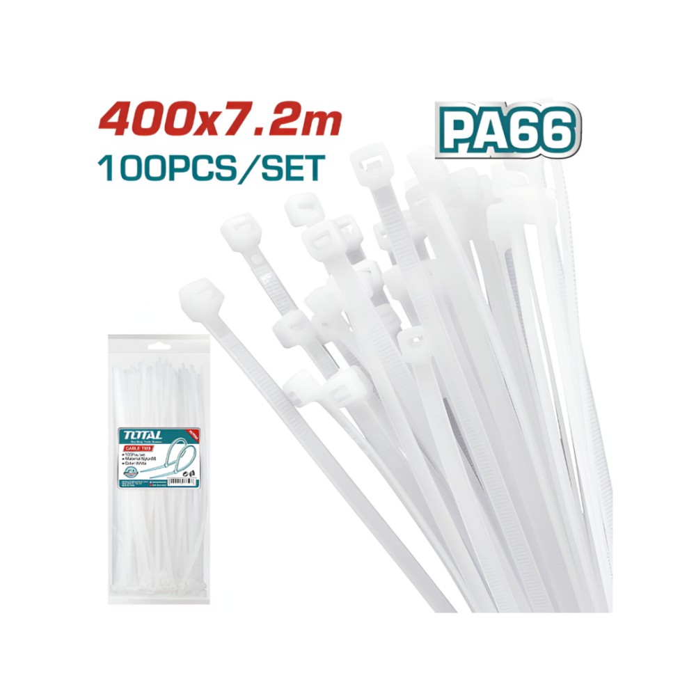 Total Cable Ties White 400 X 7.2mm 100pcs