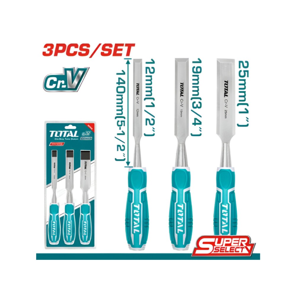 Total 3 pcs Wood Chisel Set