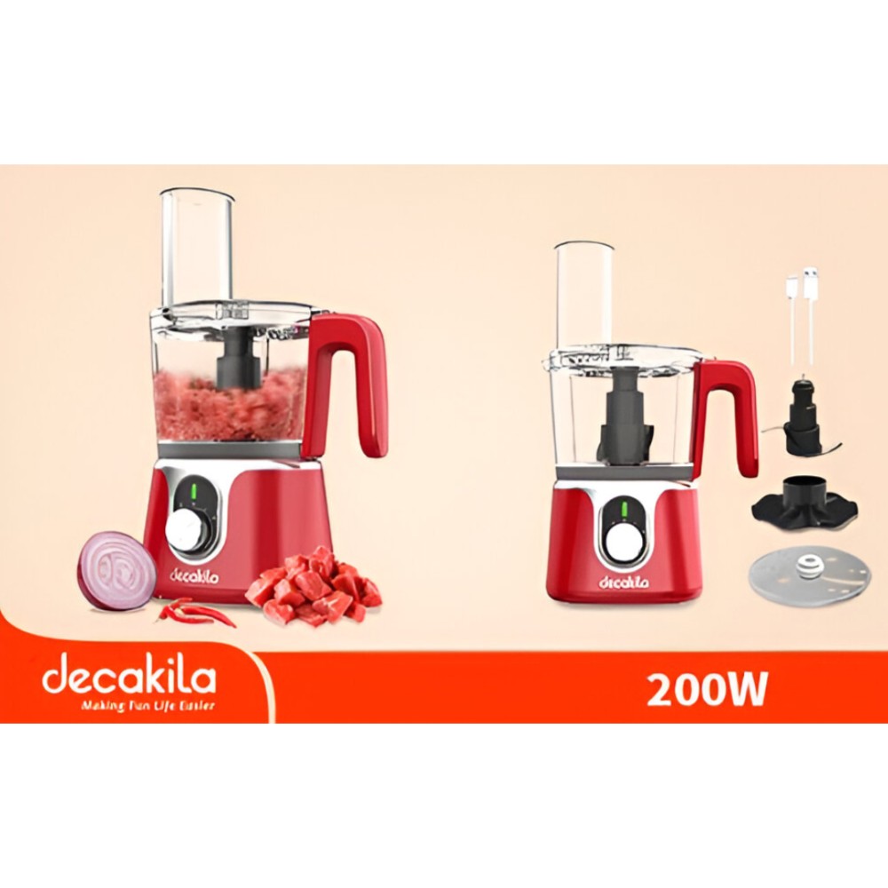 Decakila Cordless Food Processor with 1.25L Capacity, 200W Motor and  2000mAh Battery (KEMG027R) - Red