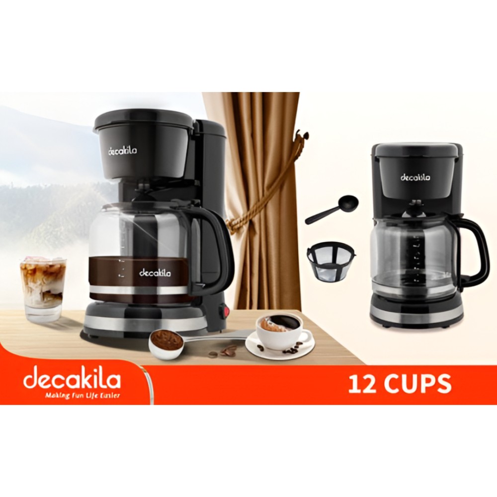 Decakila Drip Coffee Maker with 1.8L capacity (12 cups), 900W, 220-240V 50-60Hz and 30-second anti-drip function (KECF028B)