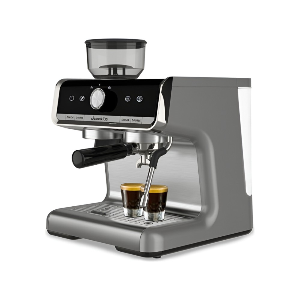 Decakila Espresso Coffee Machine featuring an integrated grinder with 15 bar pressure pump, 1350W, 220-240V 50/60Hz, 2.8L water tank, 250g bean box (KECF010M)