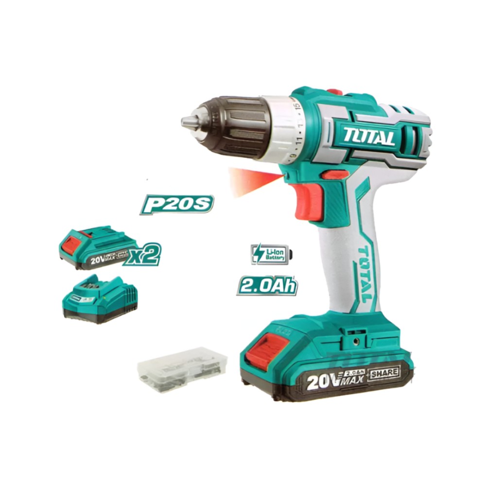 TOTAl 20V 2.0Ah Electric Drill with Two Lithium Batteries Industrial Bag (Trigger Head)