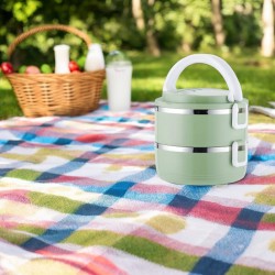 Lunch Box Two Layers Stainless Steel Green , Box Portable Thermal Insulation Lunch