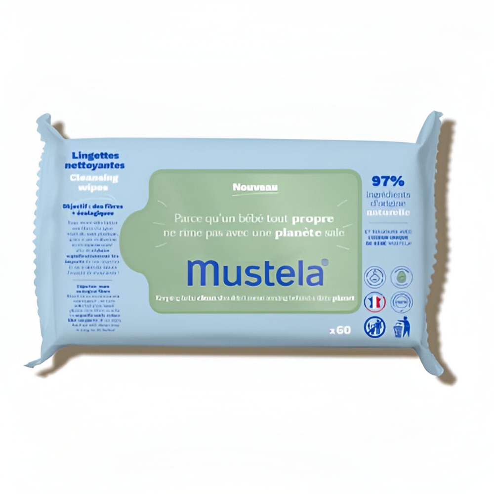 Mustela Baby Wipes for face, body and diaper area  - Lingettes Épaisses - 60 pieces 