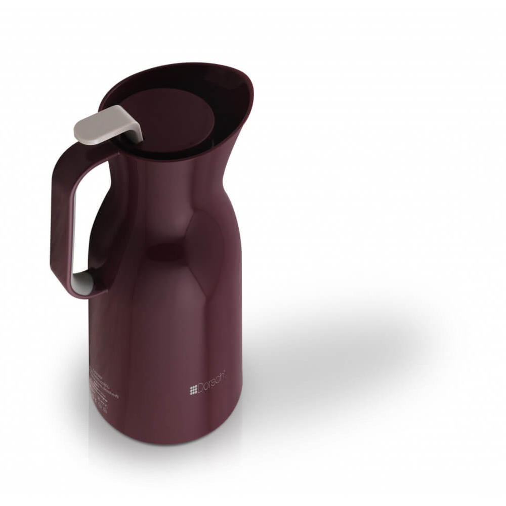 Dorsch - Vacuum Jug 1.0L – Burgundy , Keep hot up to 12 hr. and cold up to 24 hr. Double Walled glass liner Replaceable Bottle