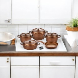 Falez Nova Cast Premium Set (Copper) 9pcs - Glass Lid