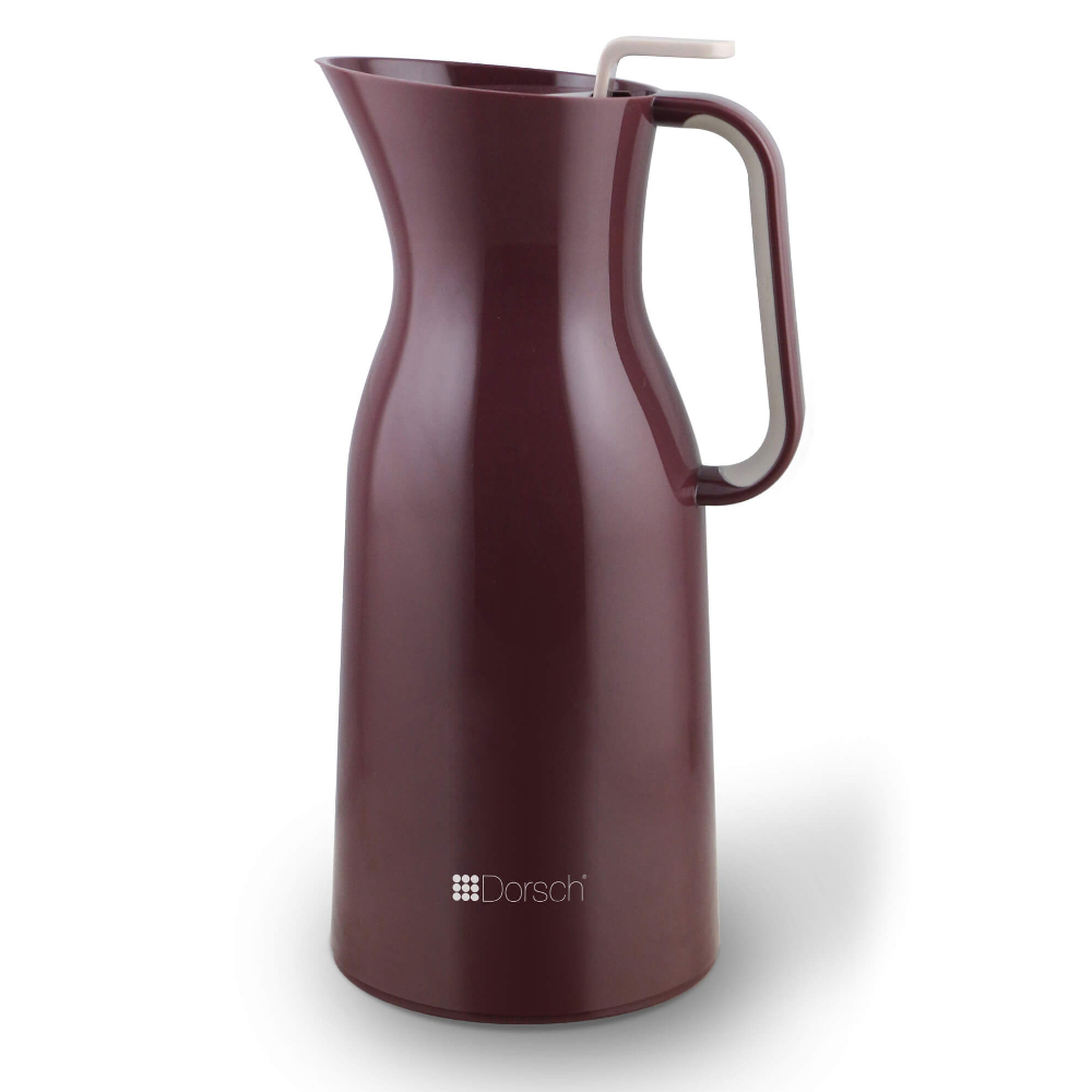 Dorsch - Vacuum Jug 1.0L – Burgundy , Keep hot up to 12 hr. and cold up to 24 hr. Double Walled glass liner Replaceable Bottle