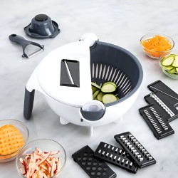 9-in-1 Double Fruit and Vegetable Drain Basket , Wet Basket Vegetable Cutter 