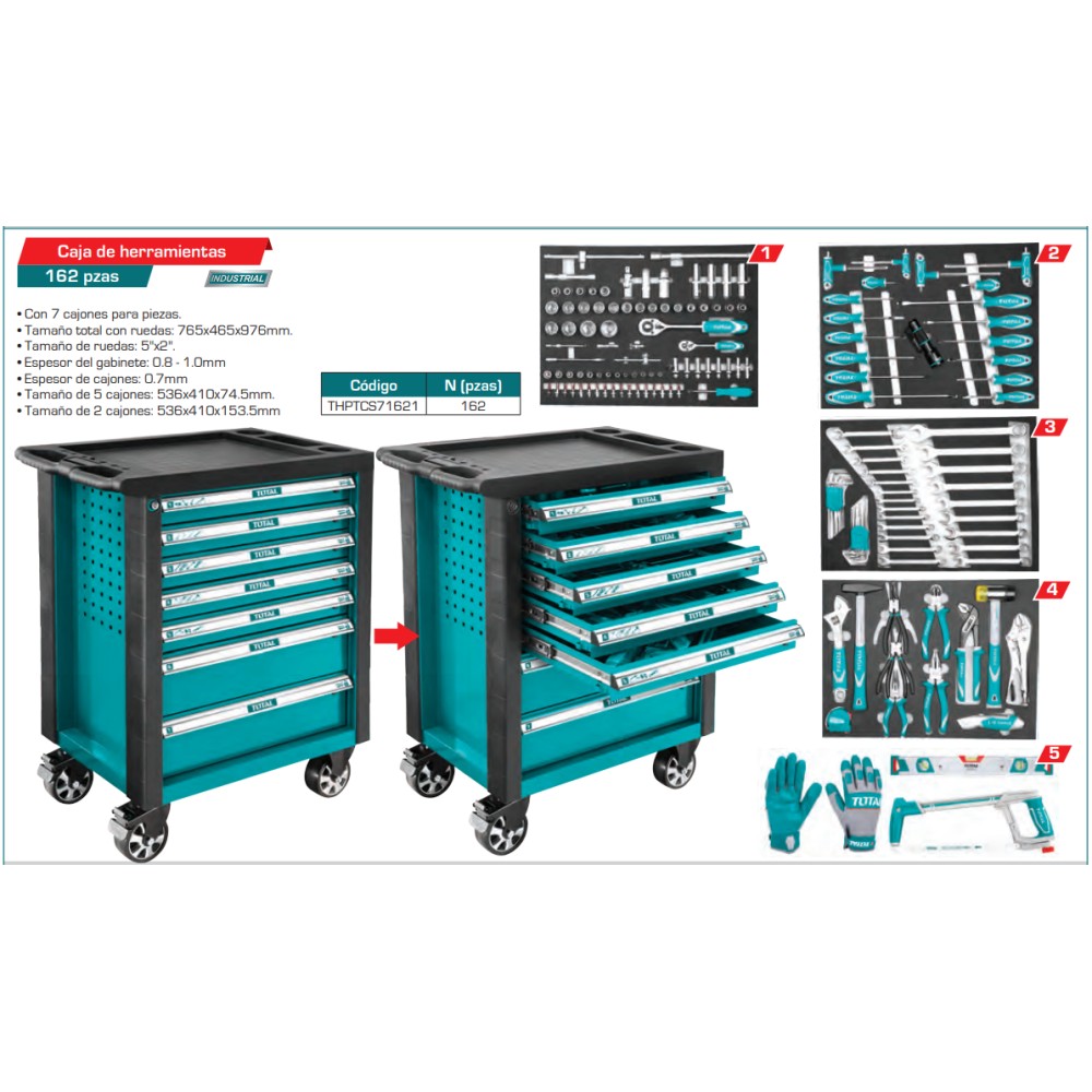 TOTAL 162 Pcs Tool Chest Set