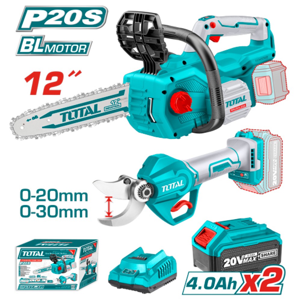 Total  Lithium-ion chain saw + gauge straight shear