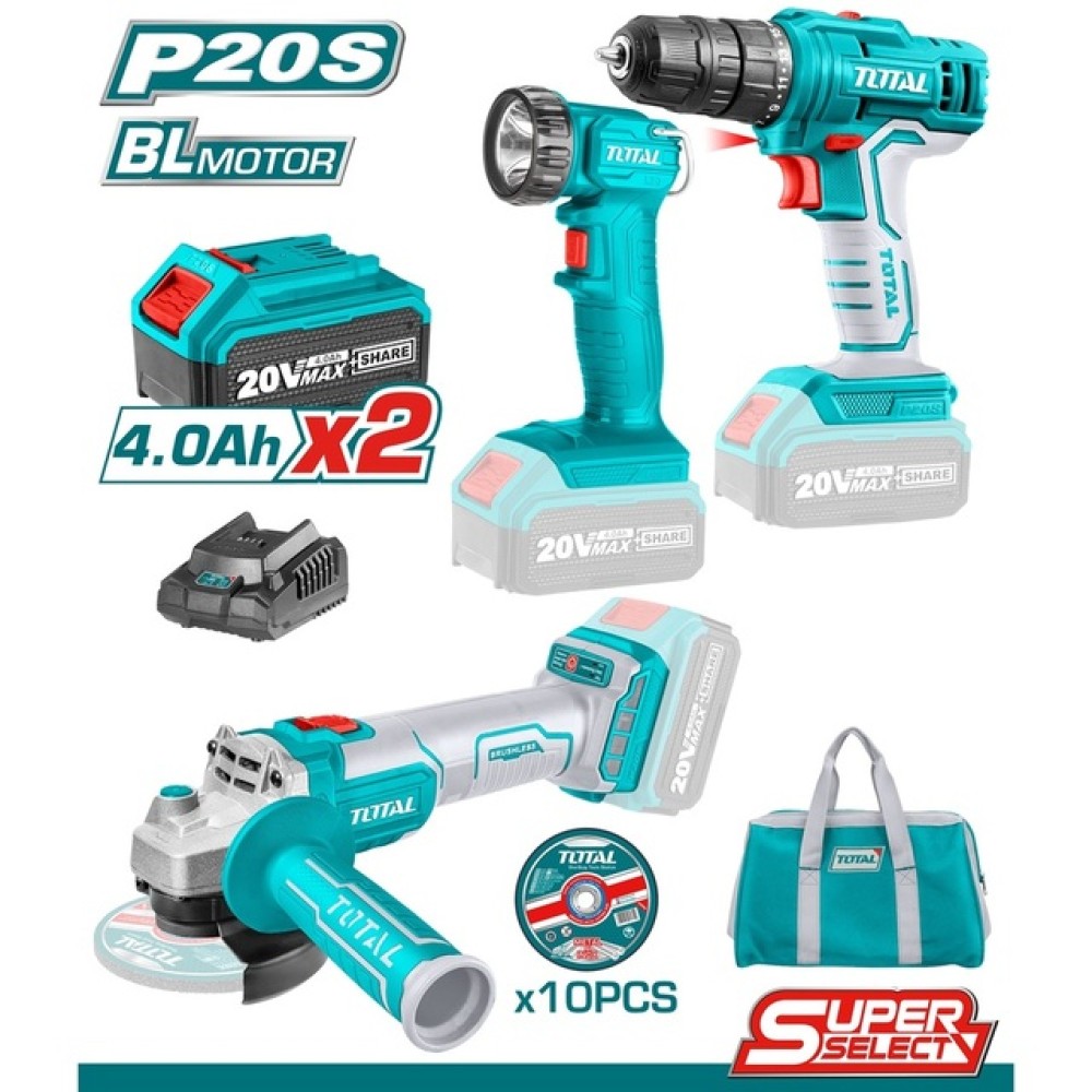 Total Li-ion Cordless 3pcs Compo Kit 20V / 4Ah