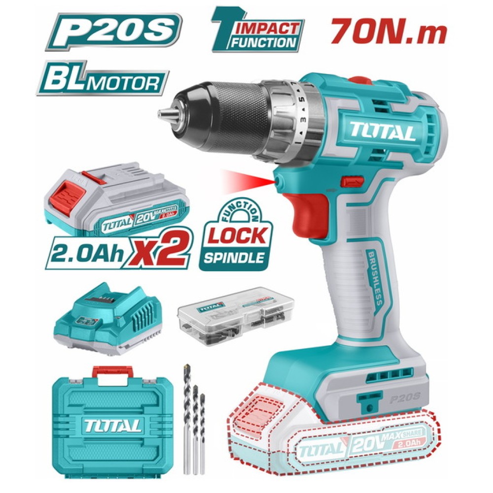 Total Lithium-Ion brushless impact drill 20V / 2Ah / 70Nm