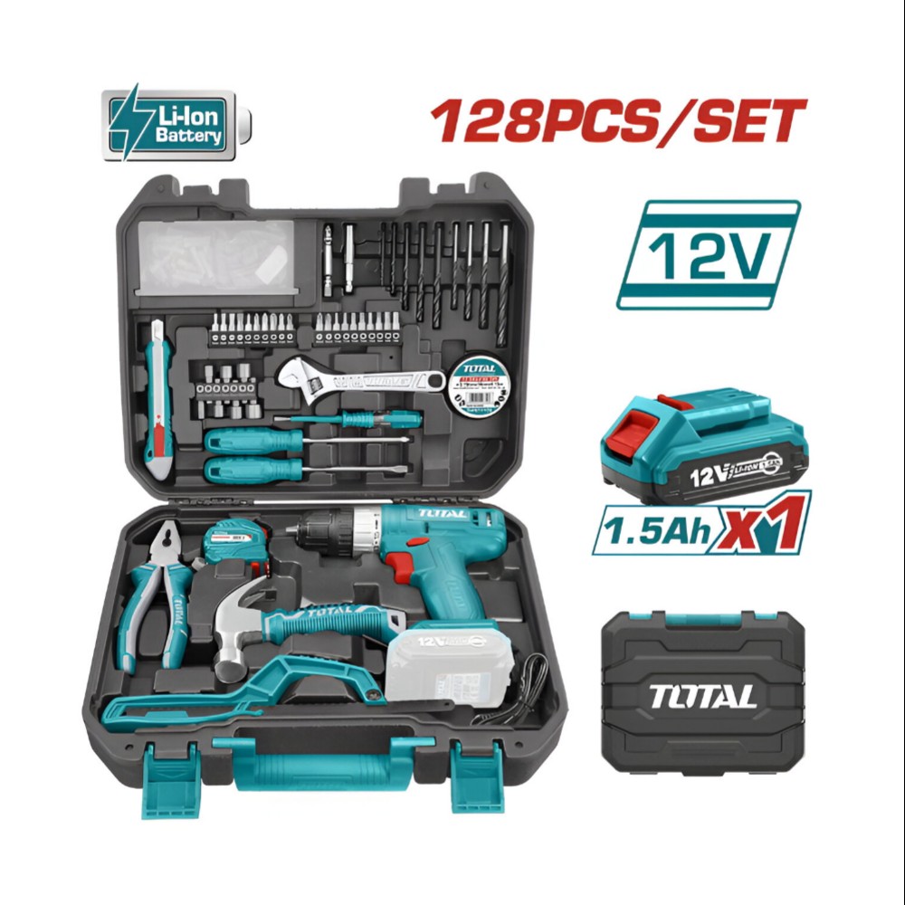 Total Set Cordless Drill Li-ion 12V 128PCS