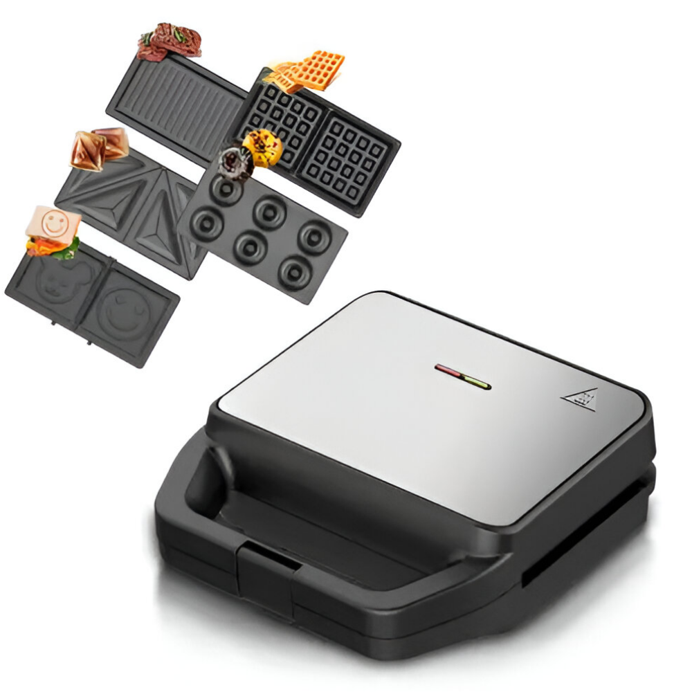 Technolux - 5 in 1 Sandwich Maker Waffle Maker, Panini Grill, Doughnut, and Patterned Sandwich , 800W