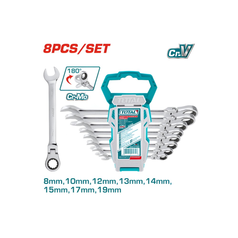 Total 8Pcs Flexible Rachet Spanner Set