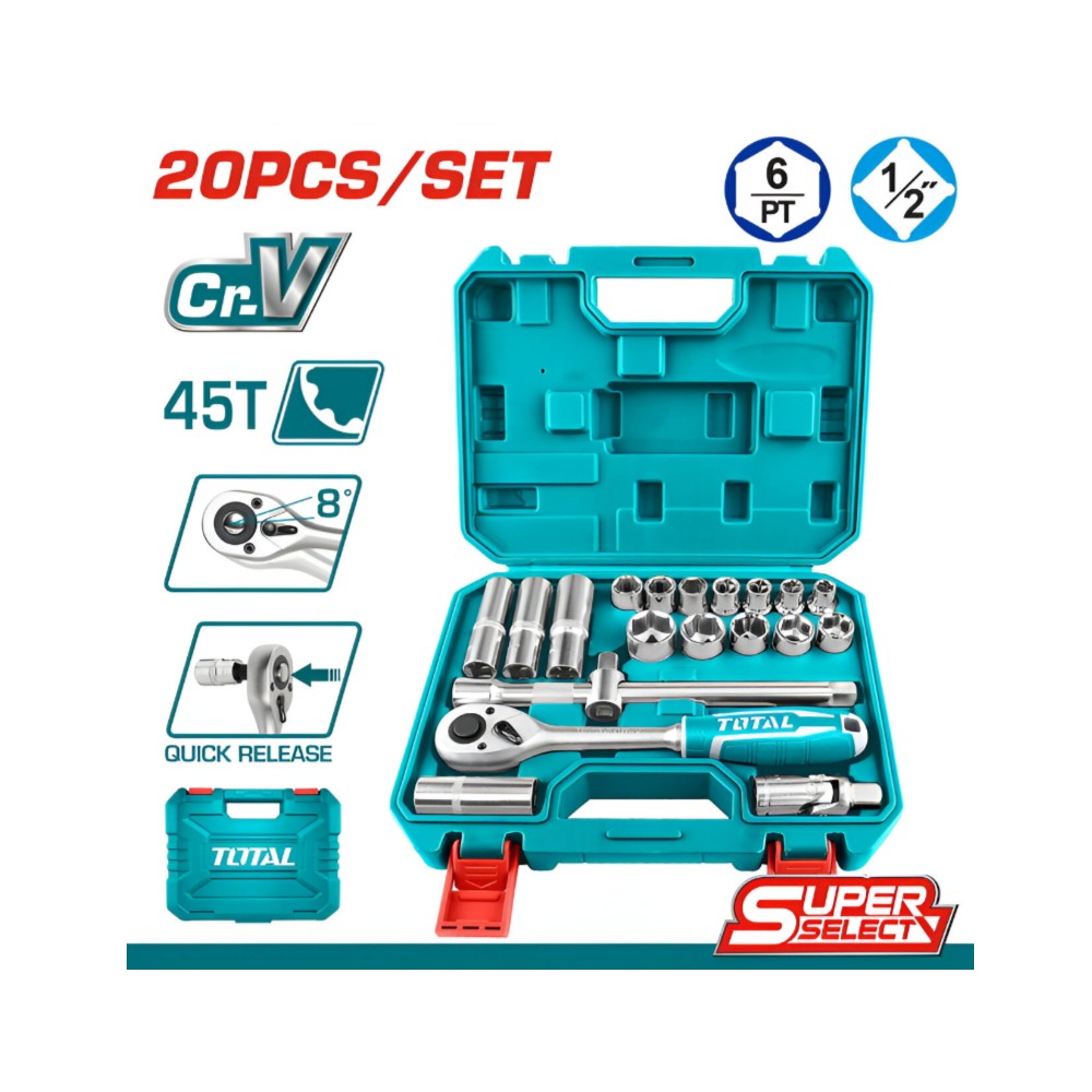 Total 20 Pcs 1/2" socket set