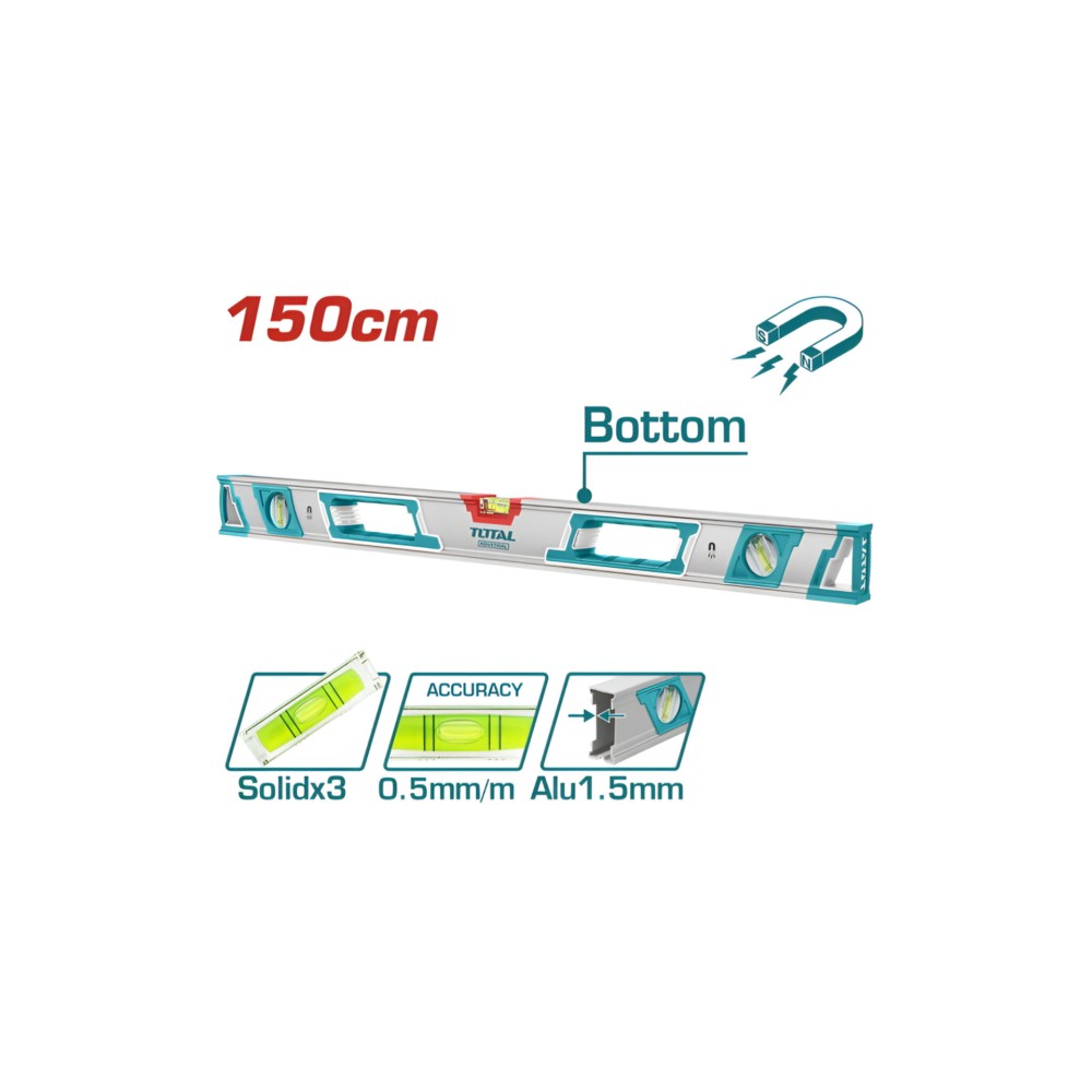 Total Spirit level with powerful magnets 150cm