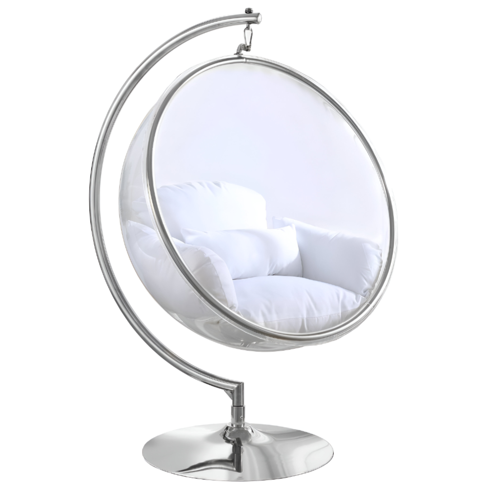 Luna Arcylic Swing Bubble Accent Chair with White Cushions