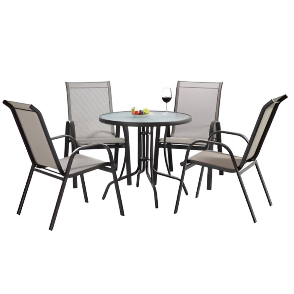 Wicker 5 Pieces Garden Set - Dining Table with Chairs