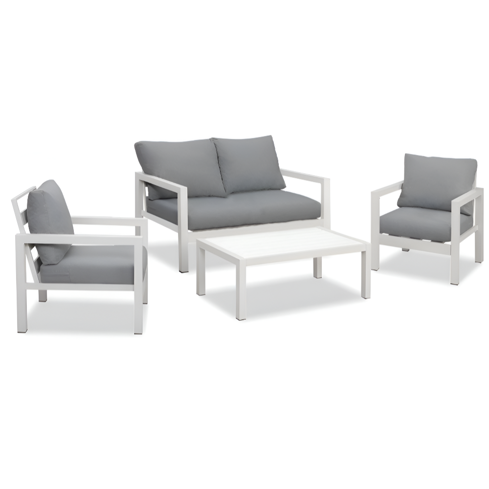 4 Seater White Aluminium Sofa Lounge Set – Grey Cushion - (5 pieces ) 