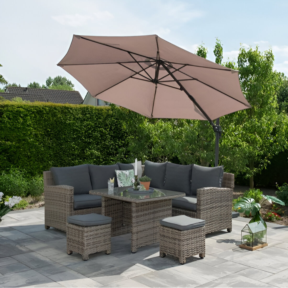 Beige Garden Parasol Set Cantilever Umbrella with Stone 2.5mx2.5m