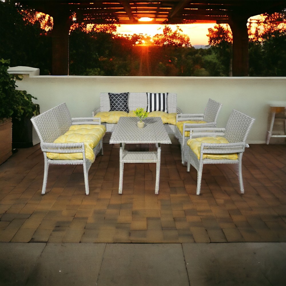 Sunset Breeze Wicker Sofa Set - 6 Seaters with Dining Table