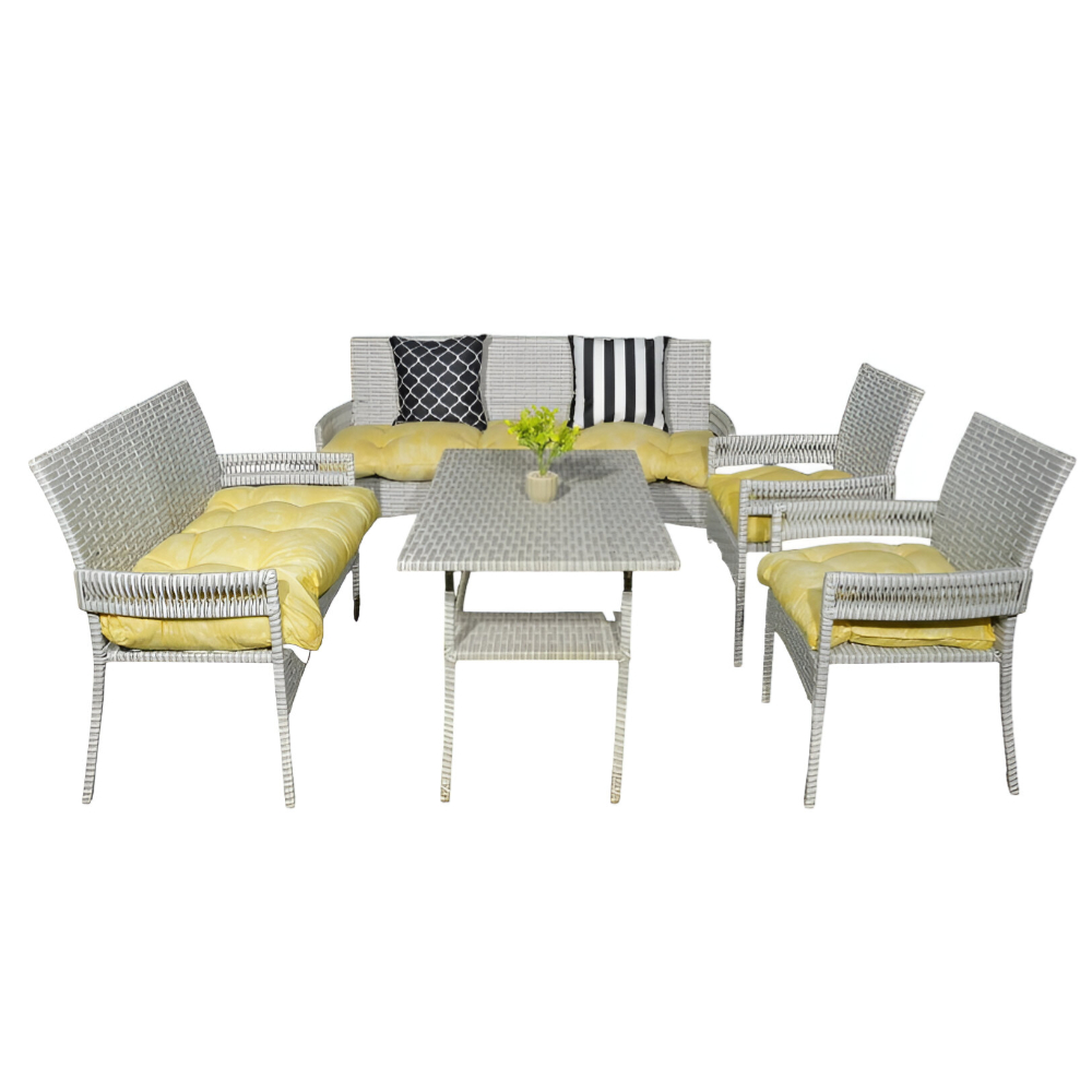 Sunset Breeze Wicker Sofa Set - 6 Seaters with Dining Table