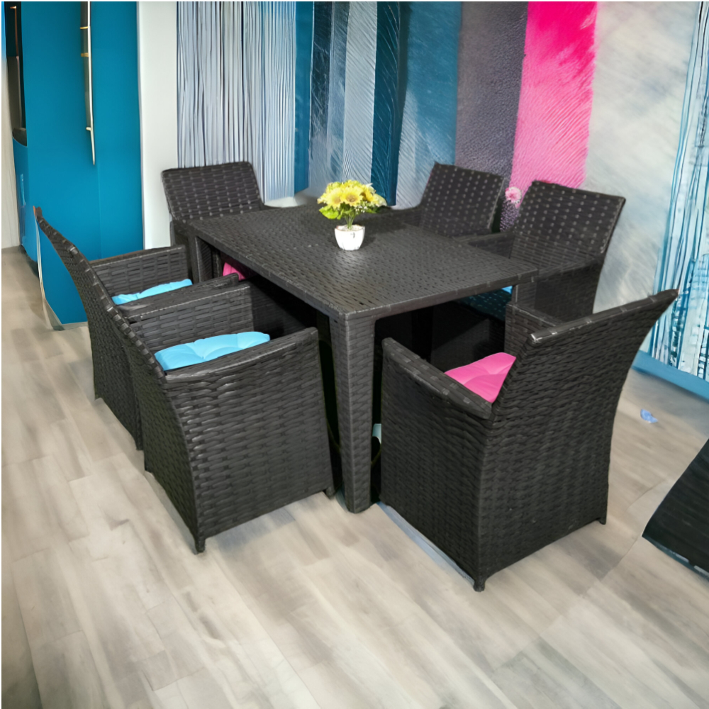 Midnight Oasis Wicker Dining Set - 7 Pieces