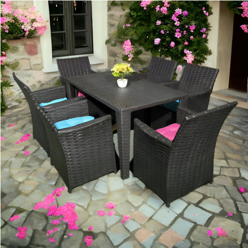 Midnight Oasis Wicker Dining Set - 7 Pieces