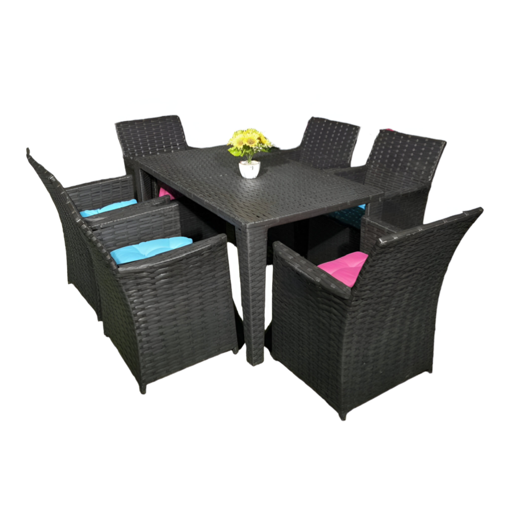 Midnight Oasis Wicker Dining Set - 7 Pieces