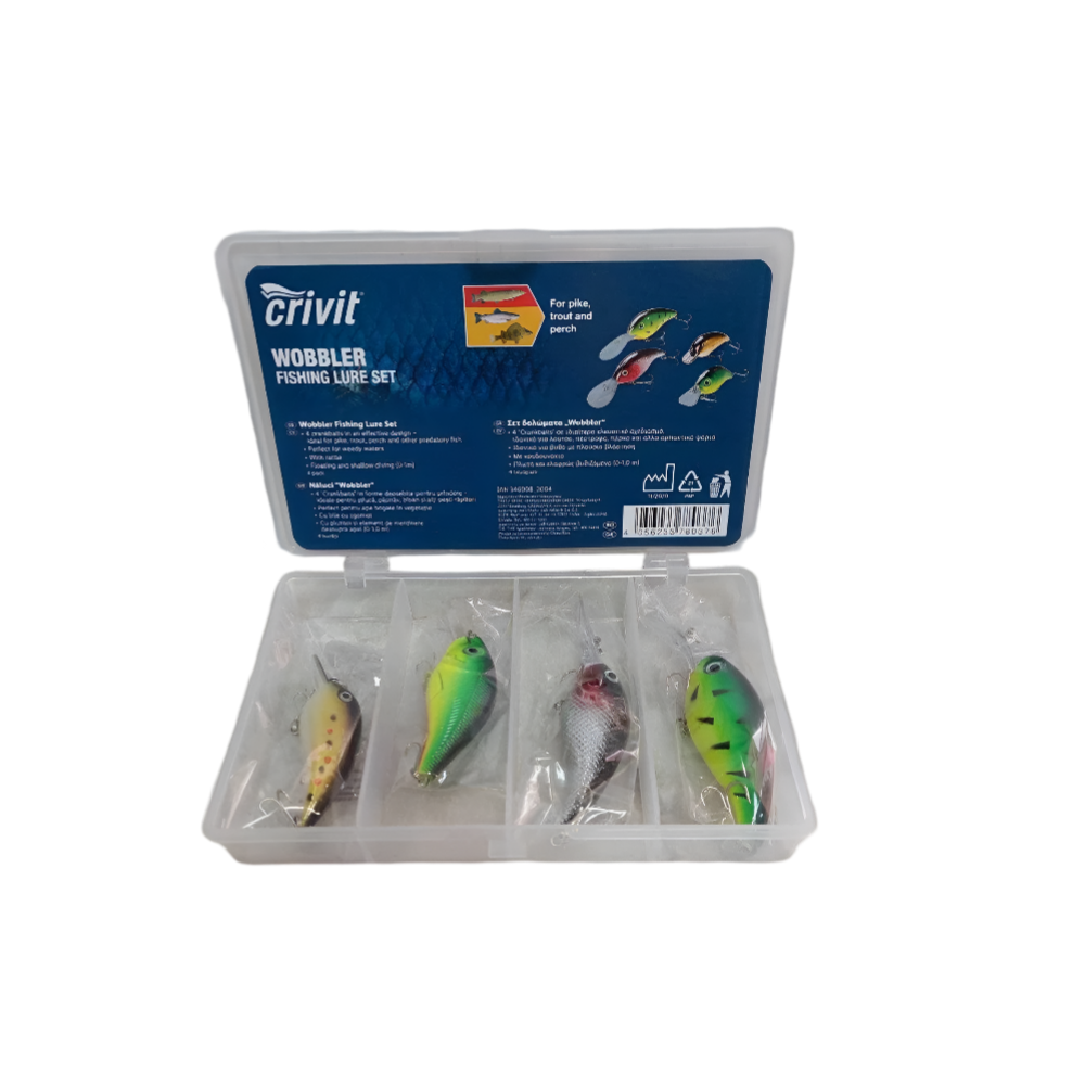 Crivit Wobbler Fishing Fish With Rattle 14.5g & 11cm Length, 4 pieces 