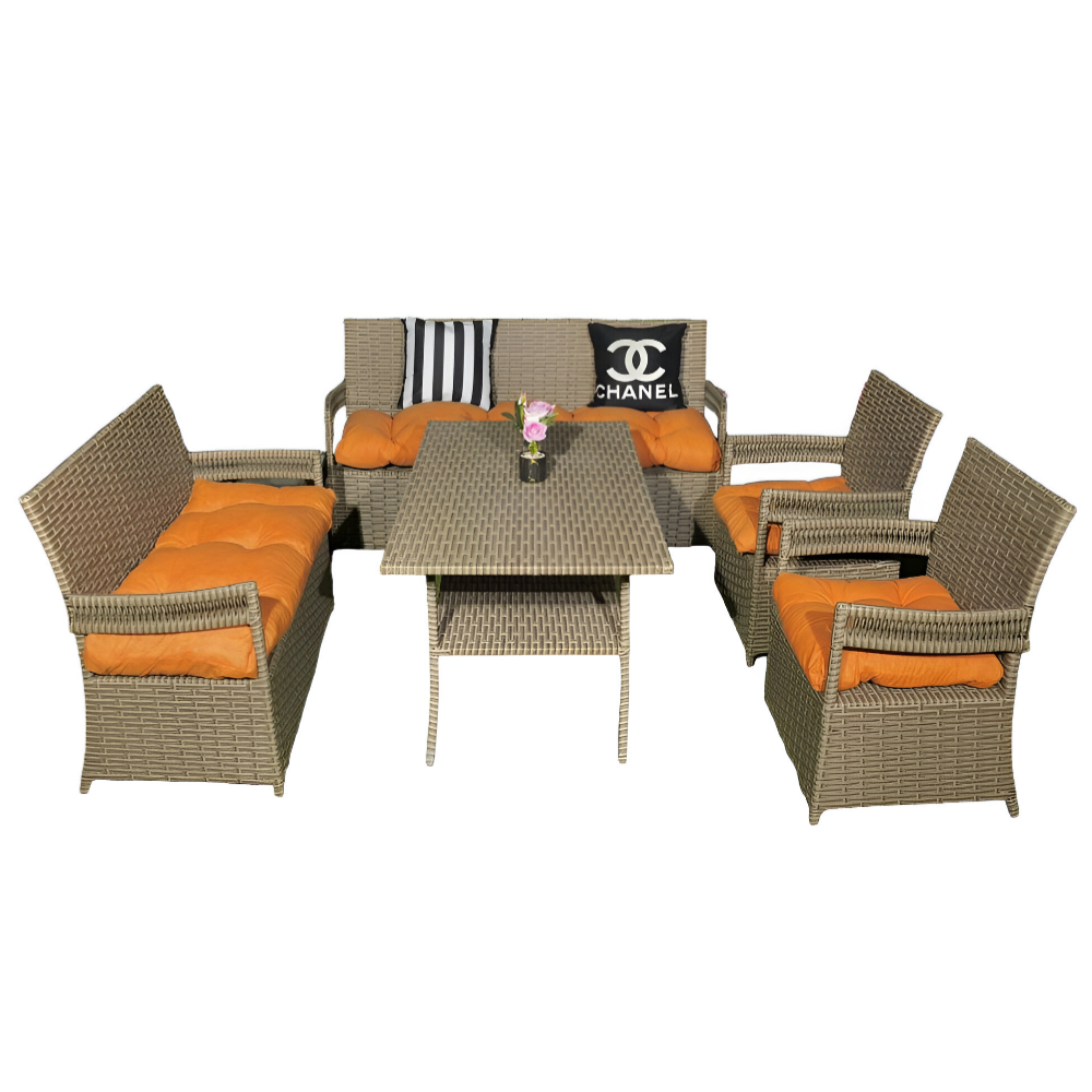 Autumn Bliss Wicker Sofa Set - 6 Seaters with Dining Table