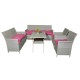 Elegant Rattan Outdoor Furniture Set 5 pieces with Pink Cushions