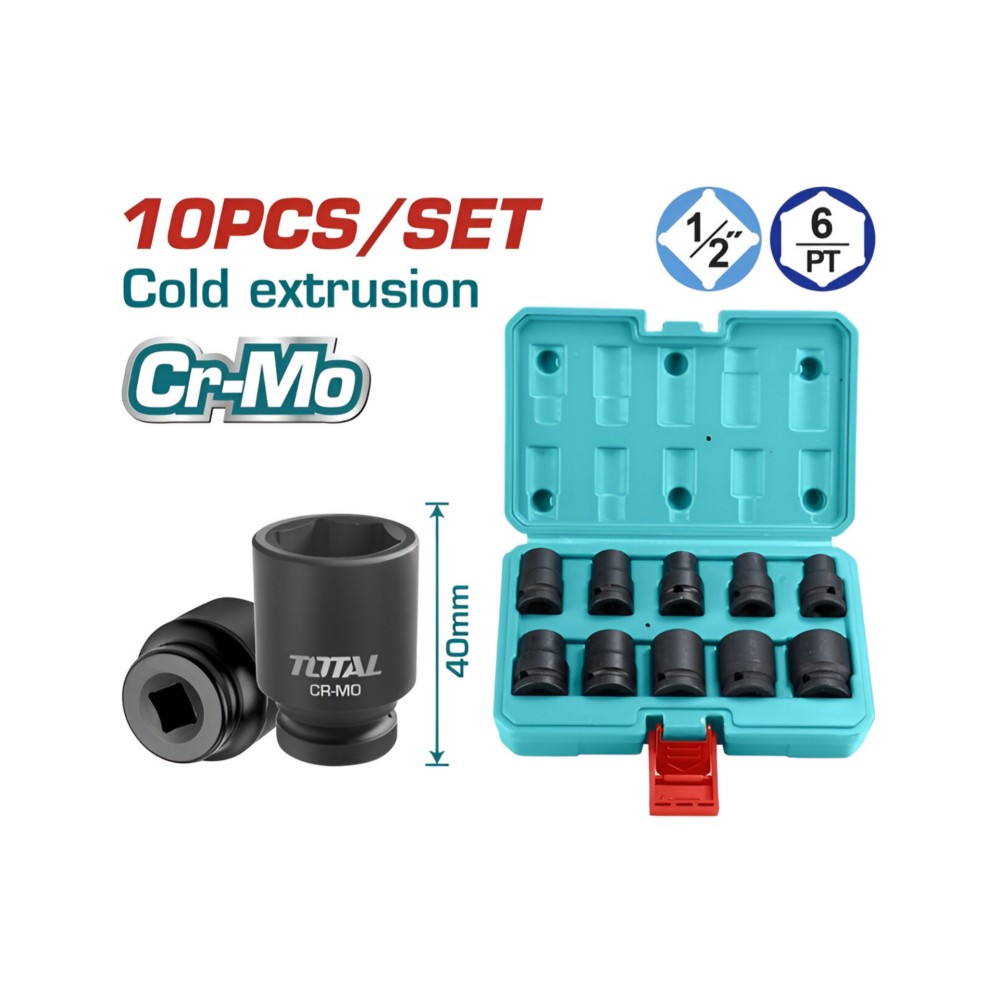 Total 1/2" Impact Socket Set 10Pcs 