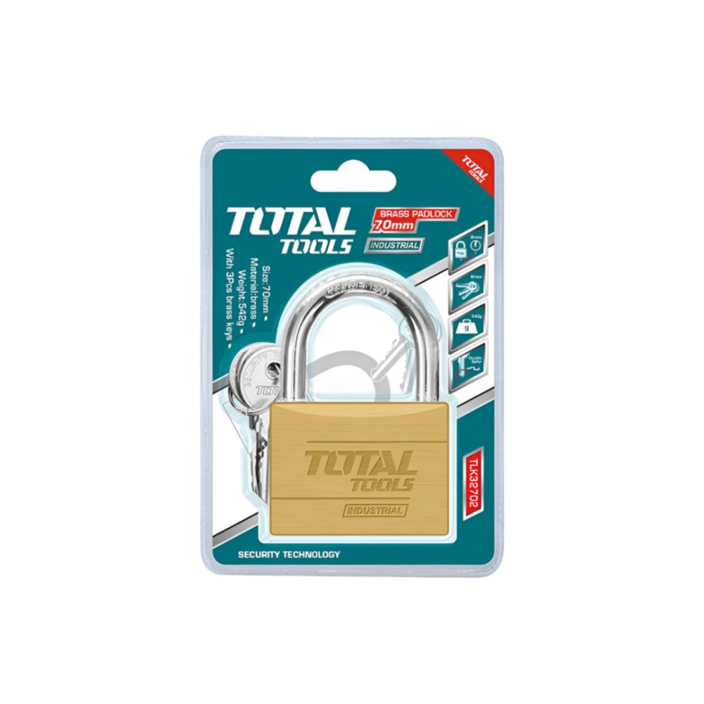 Total Heavy duty brass padlock 70mm