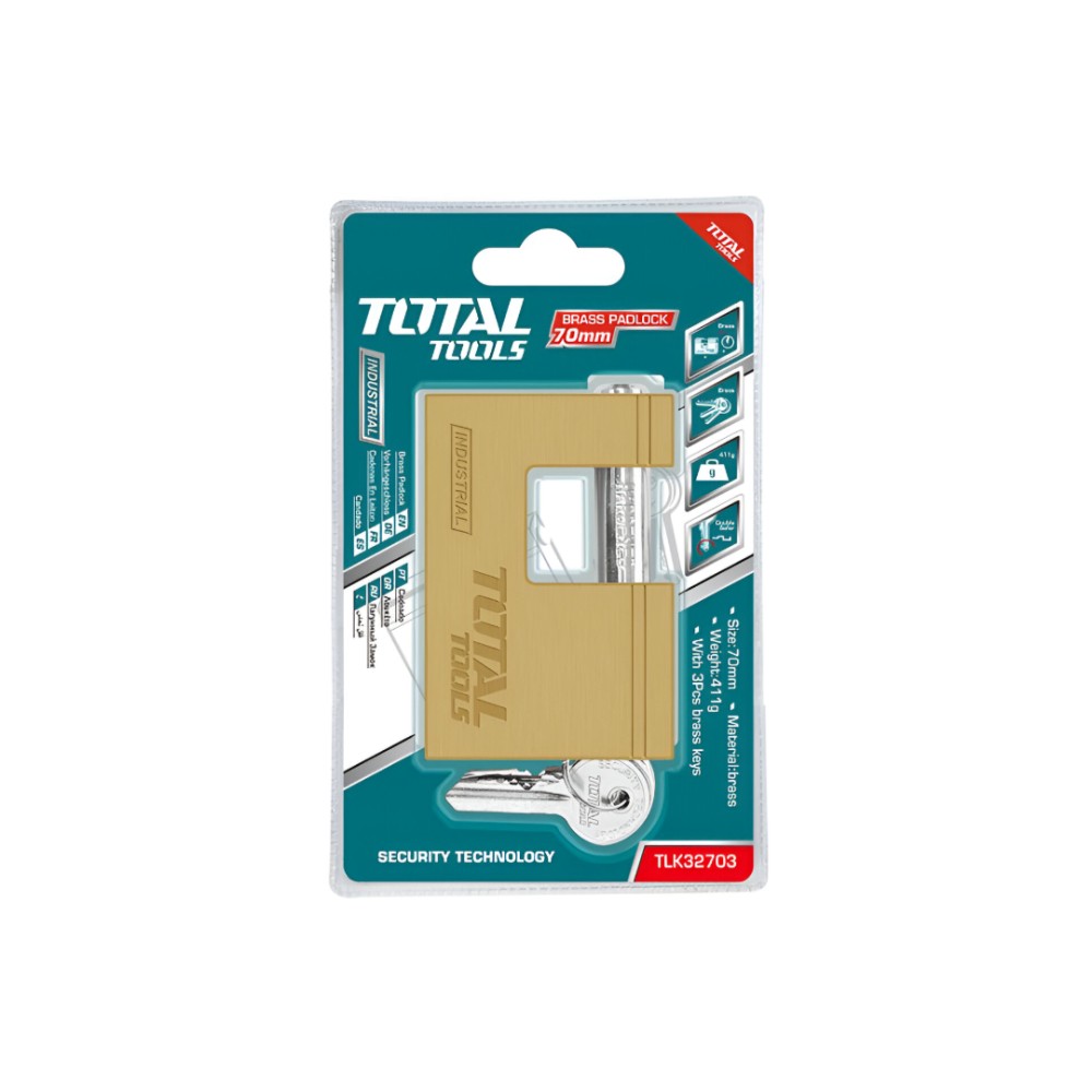 Total Heavy duty brass block padlock 70mm