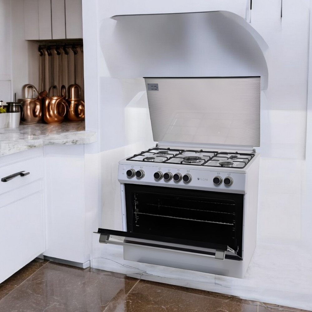 Flora - Cooker Wide 90cm 5 Gas Burners Inox - White