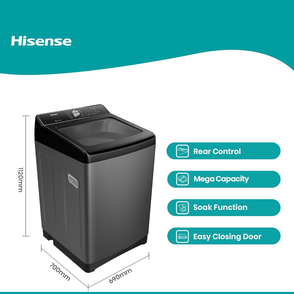 HISENSE Washer 17 Kg Top Load Titanium