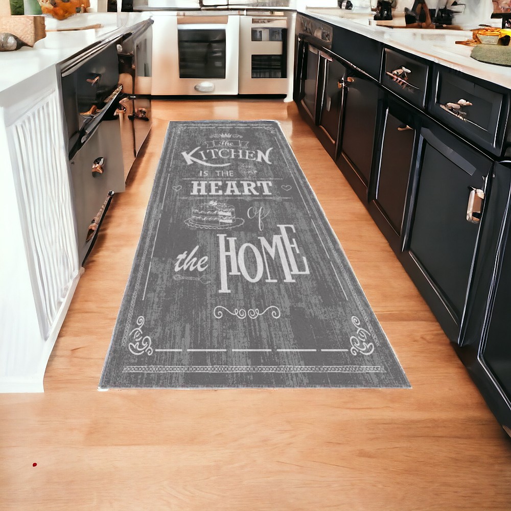 kitchen heartbeat gray - Anti slip Kitchen carpet 230x160cm, Machine Washable 