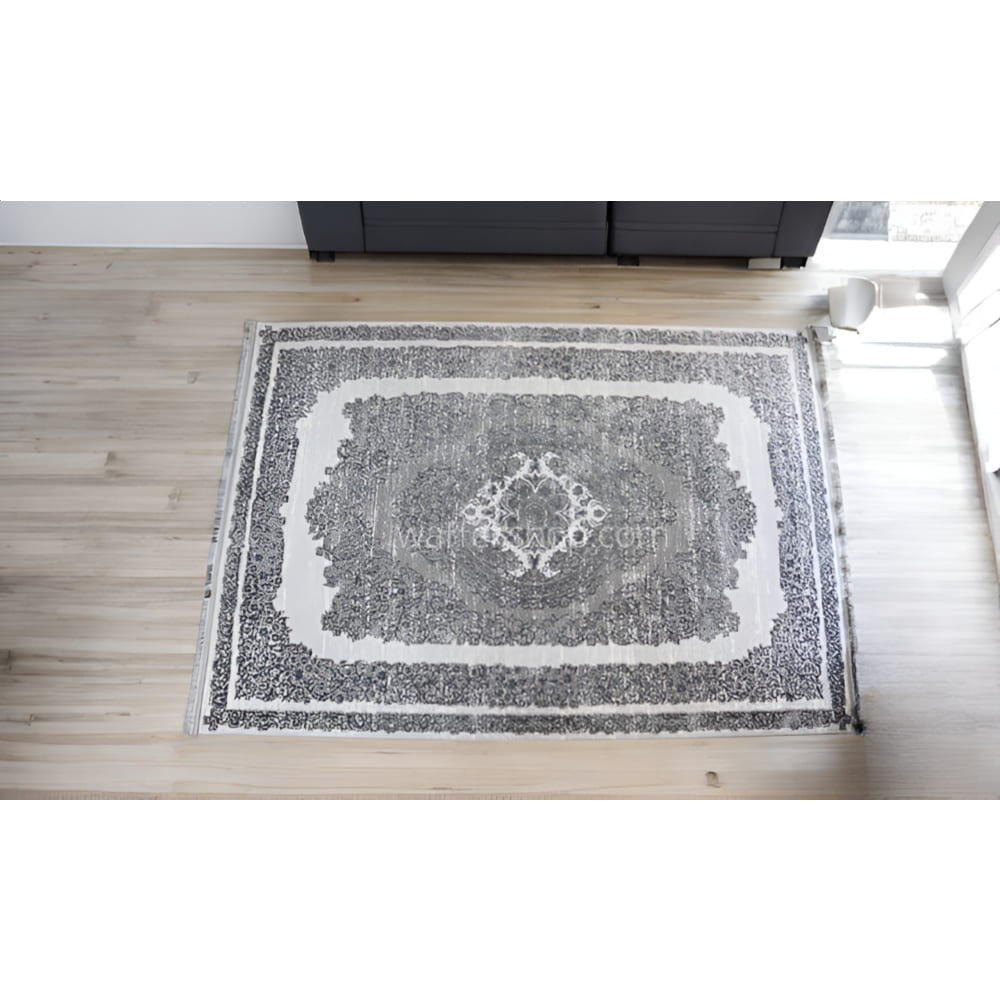 Gray Elegance Medallion Classic Winter Carpet 1x4m - Turkish Carpet with Belgian threads